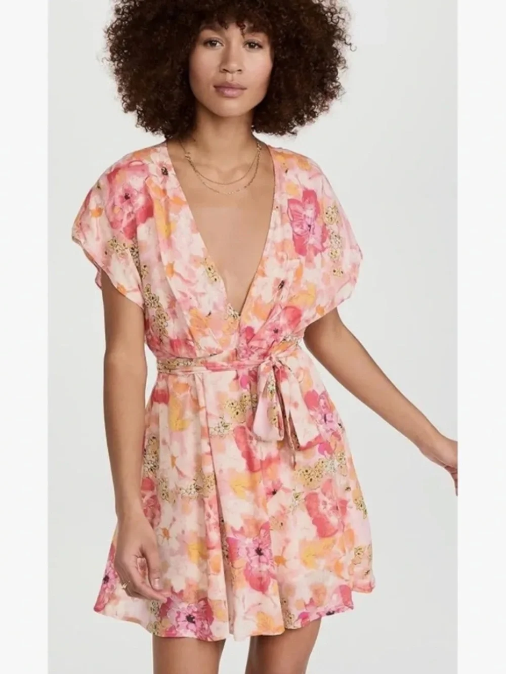 Free People Freddy tie mini dress small Fruit Punch Combo pink print NWT